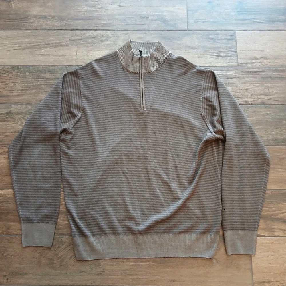 Peter Millar Sweater Mens Extra Large Brown Striped 100% Merino‎ Wool MF15S68
